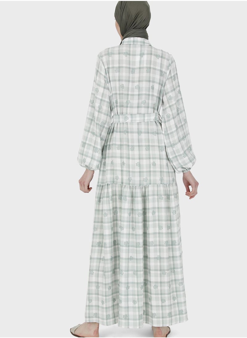 Benin by modanisa - Checked Button Detail Tiered Dress - Image 1
