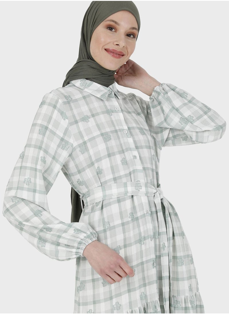Benin by modanisa - Checked Button Detail Tiered Dress - Image 1