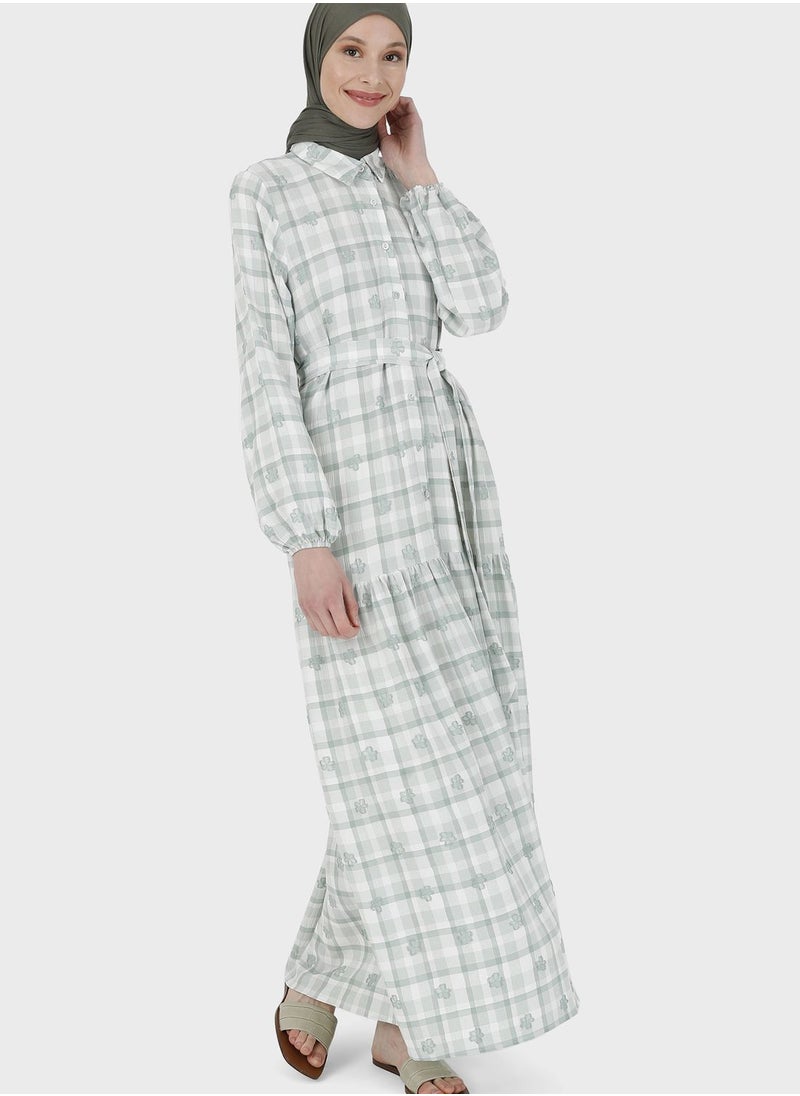 Benin by modanisa - Checked Button Detail Tiered Dress - Image 1