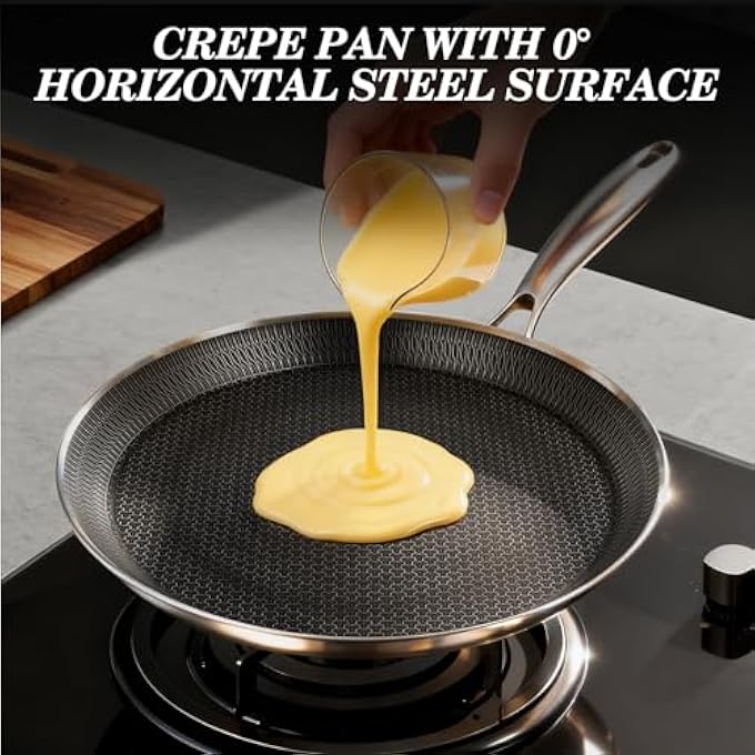 LENND Crepe Pan Stainless Steel Nonstick Pancake Pan Stainless Steel Honeycomb Cookware Flat Skillet Dosa Tawa Tortilla Griddle Pan Frying Pan With Handle Induction Compatible 32Cm Cooking Pan - Image 5