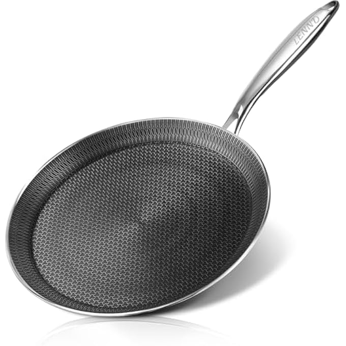 LENND Crepe Pan Stainless Steel Nonstick Pancake Pan Stainless Steel Honeycomb Cookware Flat Skillet Dosa Tawa Tortilla Griddle Pan Frying Pan With Handle Induction Compatible 32Cm Cooking Pan - Image 1