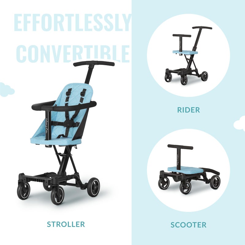 Dream On Me Coast Rider Travel Stroller, Lightweight & Compact Baby Stroller, Theme Park Approved, Book-Folding Design, Adjustable Handle, Soft-Ride Wheels, Converts to Rider & Scooter - Sky Blue - Image 5