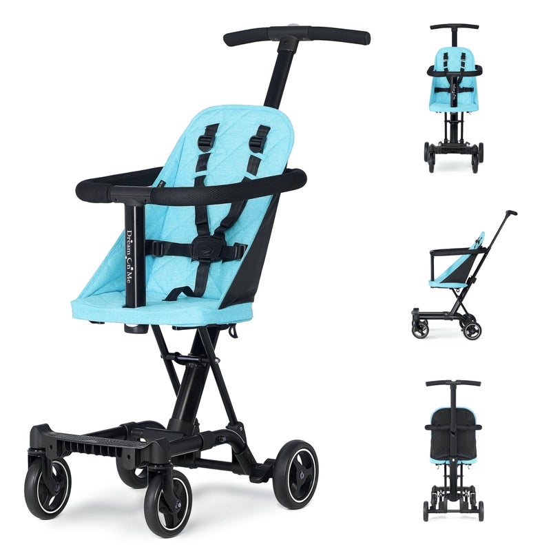 Dream On Me Coast Rider Travel Stroller, Lightweight & Compact Baby Stroller, Theme Park Approved, Book-Folding Design, Adjustable Handle, Soft-Ride Wheels, Converts to Rider & Scooter - Sky Blue - Image 1