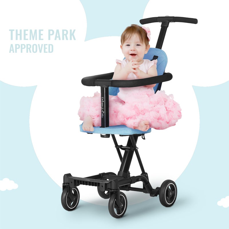 Dream On Me Coast Rider Travel Stroller, Lightweight & Compact Baby Stroller, Theme Park Approved, Book-Folding Design, Adjustable Handle, Soft-Ride Wheels, Converts to Rider & Scooter - Sky Blue - Image 2
