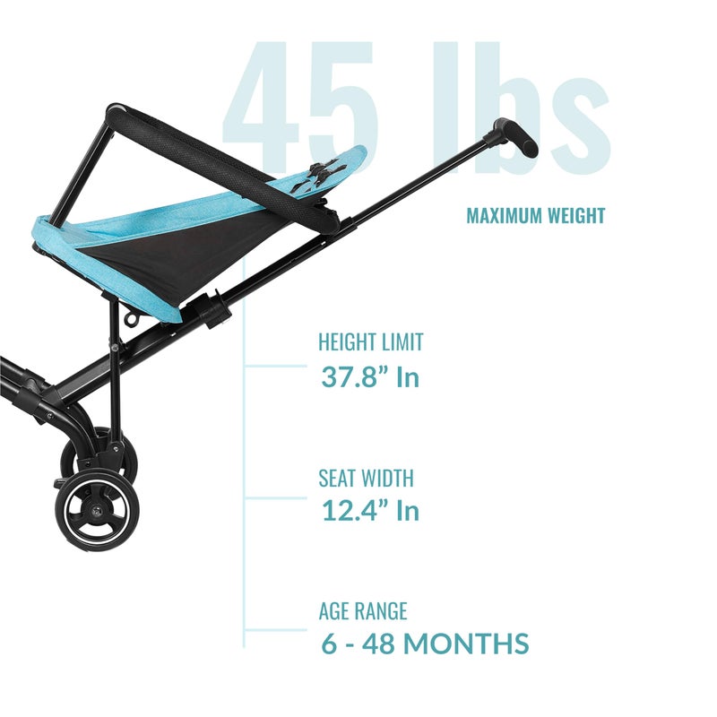Dream On Me Coast Rider Travel Stroller, Lightweight & Compact Baby Stroller, Theme Park Approved, Book-Folding Design, Adjustable Handle, Soft-Ride Wheels, Converts to Rider & Scooter - Sky Blue - Image 3