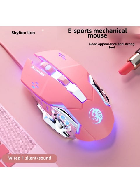 Dome Lion F5 Wired Metal Luminous Mouse Mute Sound Chicken Eating Game Aggravates 6D Electric Competition Mechanical Feel Foreign Trade-Color:Dome Lion F5 Black Silent-Interface:USB