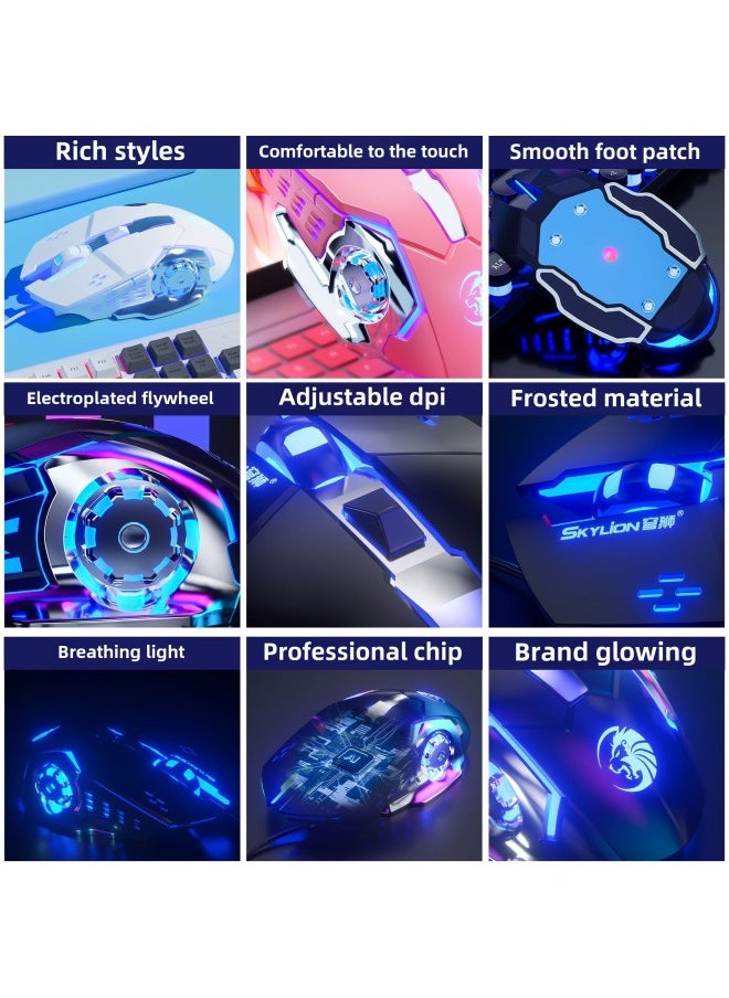 Generic - Dome Lion F5 Wired Metal Luminous Mouse Mute Sound Chicken Eating Game Aggravates 6D Electric Competition Mechanical Feel Foreign Trade-Color:Dome Lion F5 Black Silent-Interface:USB - Image 1