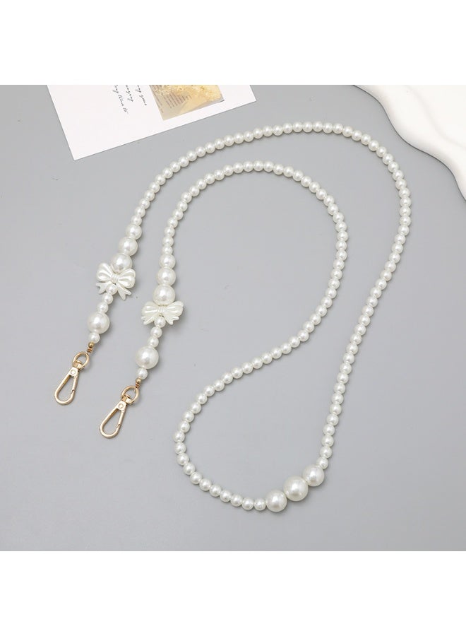 NIBEMINENT Phone Charm/ Chain Strap for Women Girls, Pearl Bow Slanted Cross Chain Cell Phone Case Lanyard Wrist Strap - Image 1