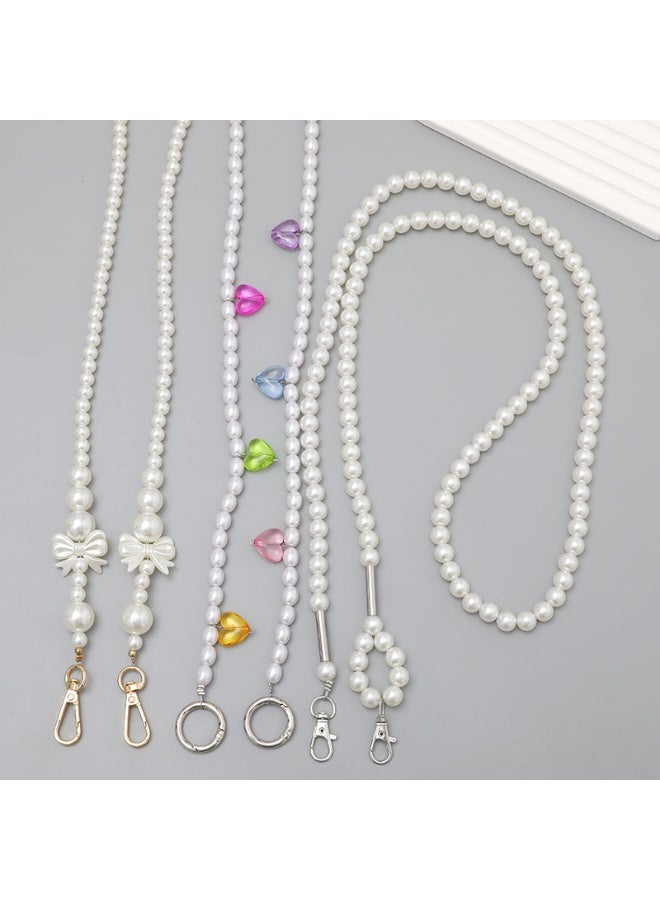 NIBEMINENT Phone Charm/ Chain Strap for Women Girls, Pearl Bow Slanted Cross Chain Cell Phone Case Lanyard Wrist Strap - Image 2