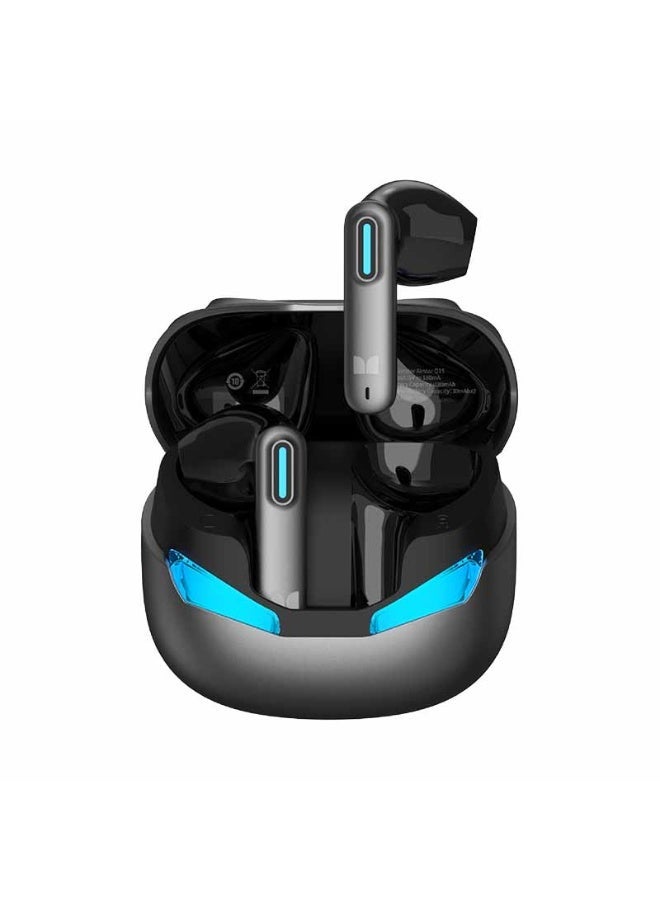 Monster Airstar Q15 Gaming Earbuds | Cool LED Lights | Bluetooth 6.0 | 360° Surround Sound | Low Latency-Grey - Image 1