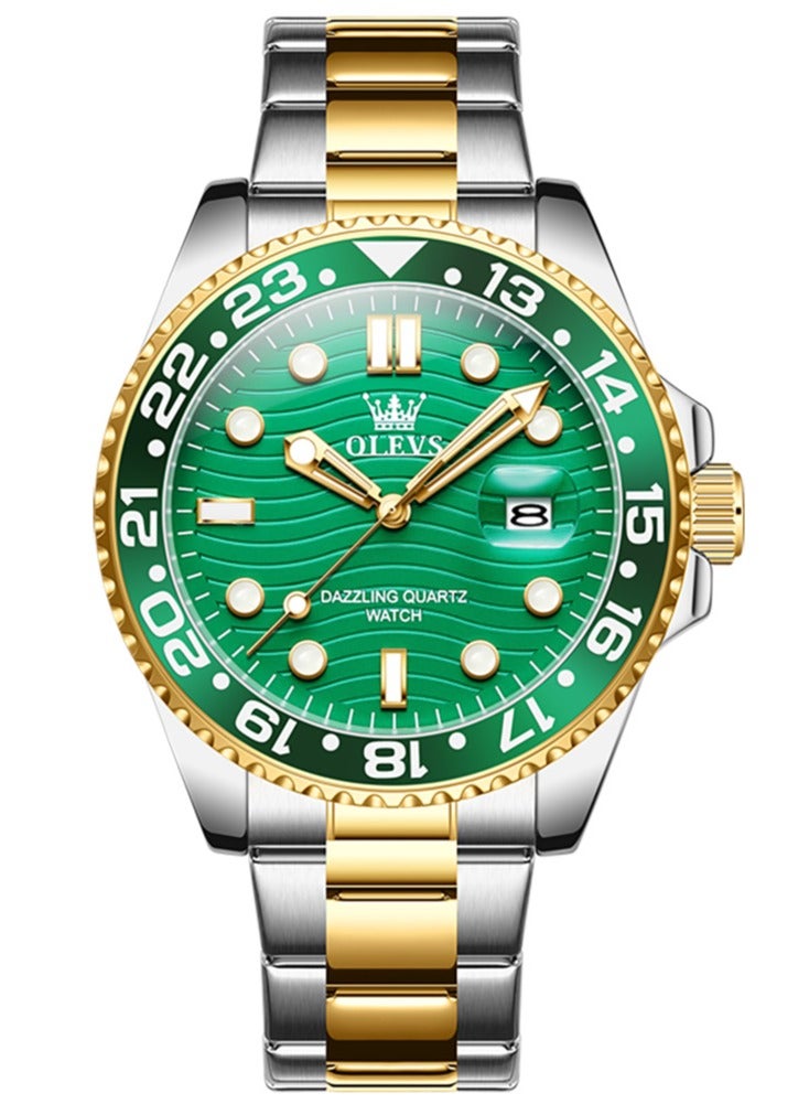 أوليفز ساعة OLEVS كوارتز فاخرة جديدة للرجال بسوار من الفولاذ المقاوم للصدأ وسلسلة غوص وإطار ملون وساعة يد أصلية أنيقة للرجال - Image 2