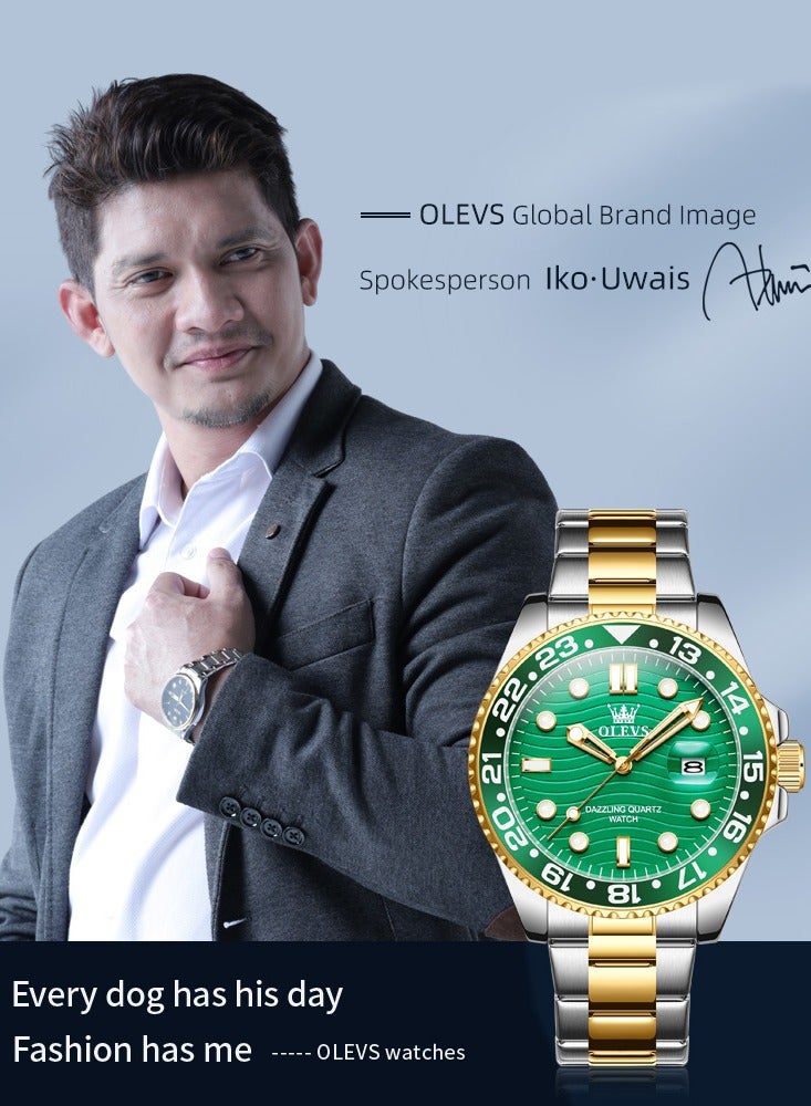 أوليفز ساعة OLEVS كوارتز فاخرة جديدة للرجال بسوار من الفولاذ المقاوم للصدأ وسلسلة غوص وإطار ملون وساعة يد أصلية أنيقة للرجال - Image 5