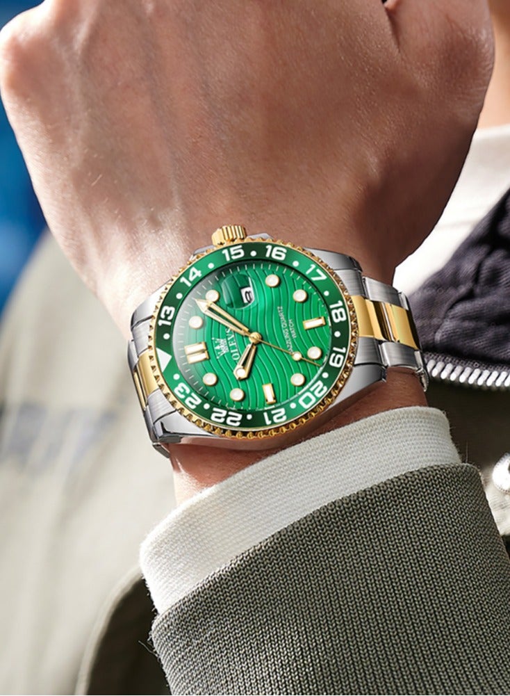 أوليفز ساعة OLEVS كوارتز فاخرة جديدة للرجال بسوار من الفولاذ المقاوم للصدأ وسلسلة غوص وإطار ملون وساعة يد أصلية أنيقة للرجال - Image 3