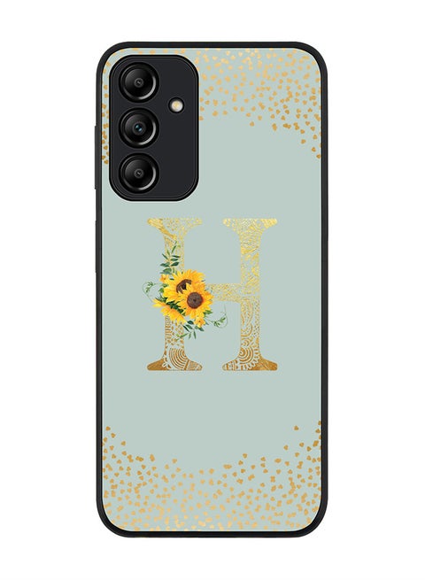 Rugged Black edge case for Samsung Galaxy A15 / A15 5G Case Cover-Custom Monogram Initial Letter Floral Pattern Alphabet-H (Light Grey)