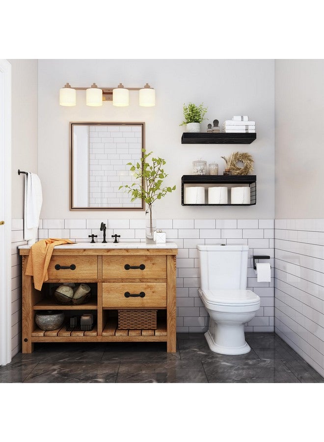 QEEIG Bathroom Shelves Over Toilet - Wall Mounted Floating Shelves Toilet Paper Storage Small Farmhouse Decor Shelf 16 inch Set of 2, Black (019-B2) - Image 1