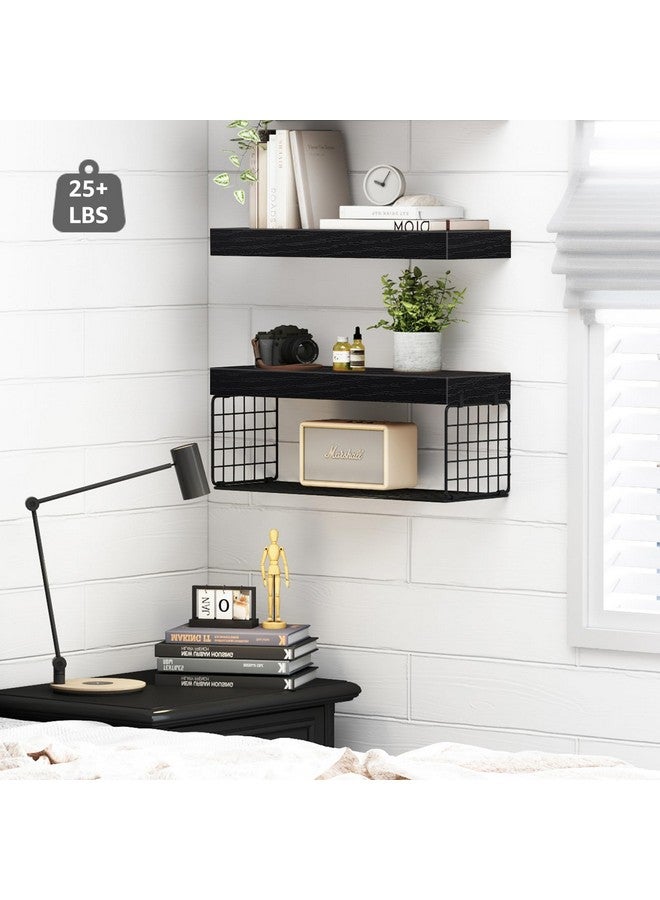 QEEIG Bathroom Shelves Over Toilet - Wall Mounted Floating Shelves Toilet Paper Storage Small Farmhouse Decor Shelf 16 inch Set of 2, Black (019-B2) - Image 3