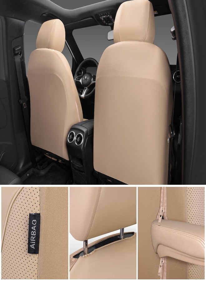 CAR PASS 3D Foam PU Leather Car Seat Covers, Universal Seat Covers Front 2 for Trucks SUV Sedan Automotive Seat Covers Armrest Airbag Compatible Waterproof Comfortable Faux Nappa Leather All Beige - Image 3