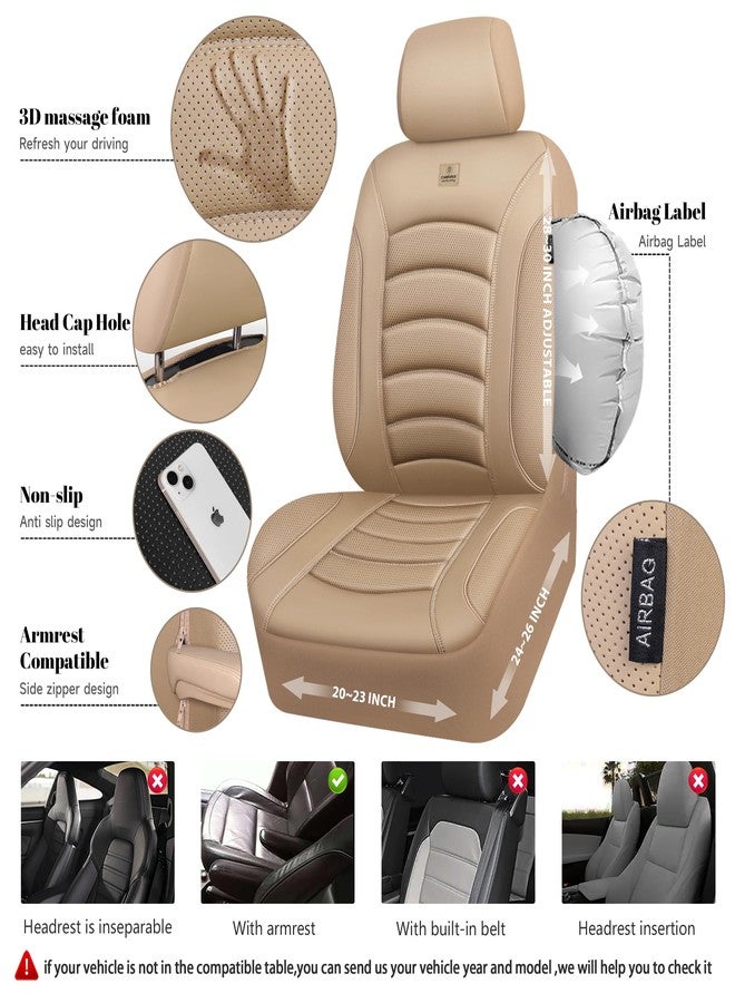 CAR PASS 3D Foam PU Leather Car Seat Covers, Universal Seat Covers Front 2 for Trucks SUV Sedan Automotive Seat Covers Armrest Airbag Compatible Waterproof Comfortable Faux Nappa Leather All Beige - Image 4