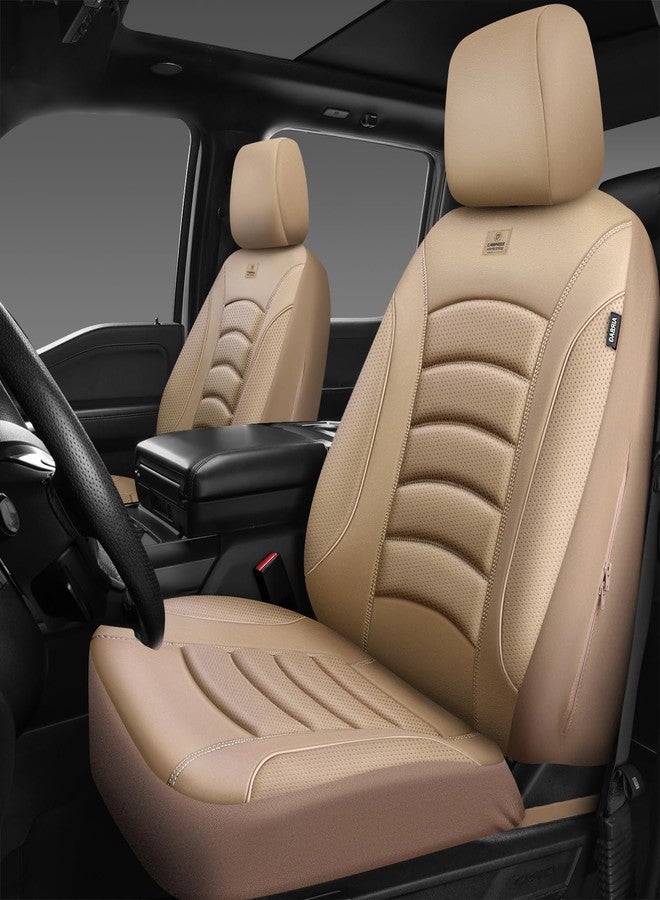 CAR PASS 3D Foam PU Leather Car Seat Covers, Universal Seat Covers Front 2 for Trucks SUV Sedan Automotive Seat Covers Armrest Airbag Compatible Waterproof Comfortable Faux Nappa Leather All Beige - Image 1