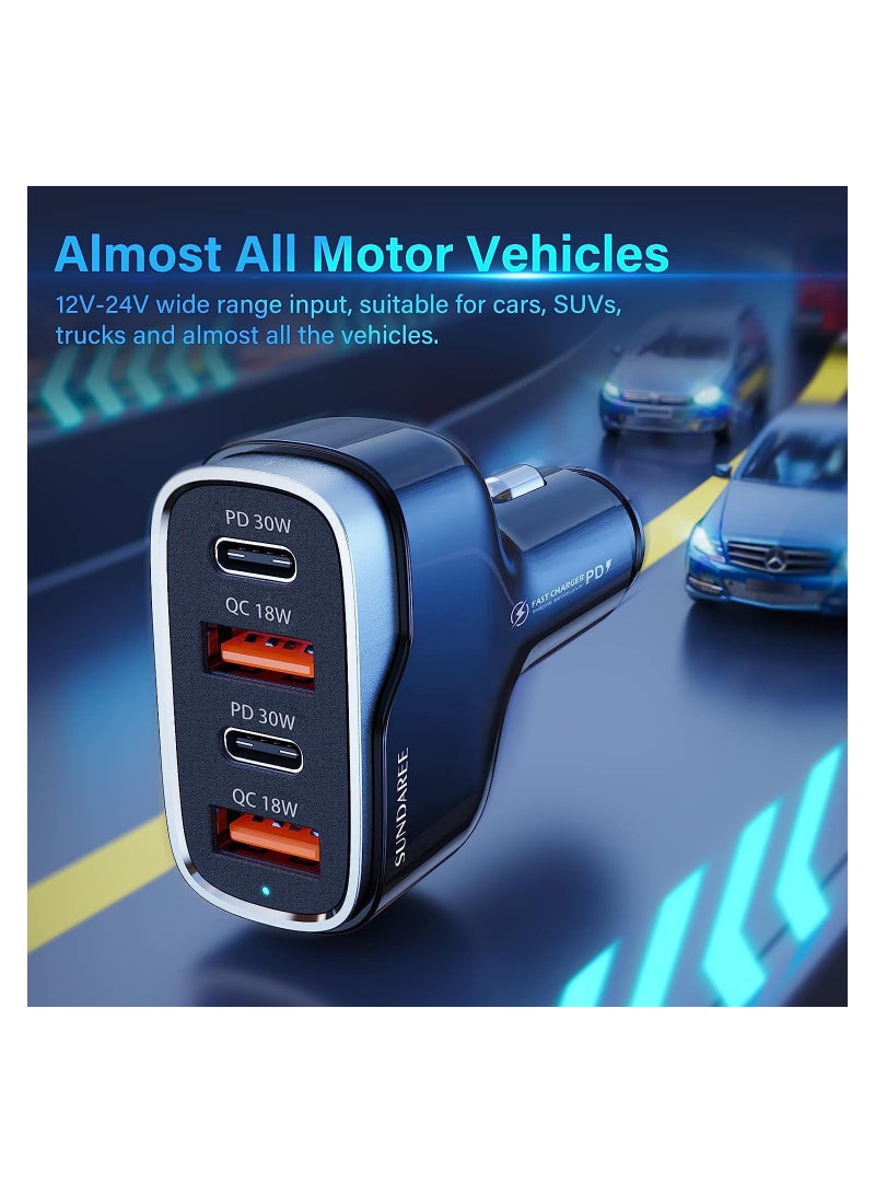 SYOSI 60W USB C Super Fast Car Charger, Multiport Car Charger with PD3.0 & QC3.0 Cigarette Lighter USB C Adapter Compatible with iPhone 15 14 13 12 11 Pro Max Mini, Samsung Note 9/S10/S9/S8 and More - Image 4