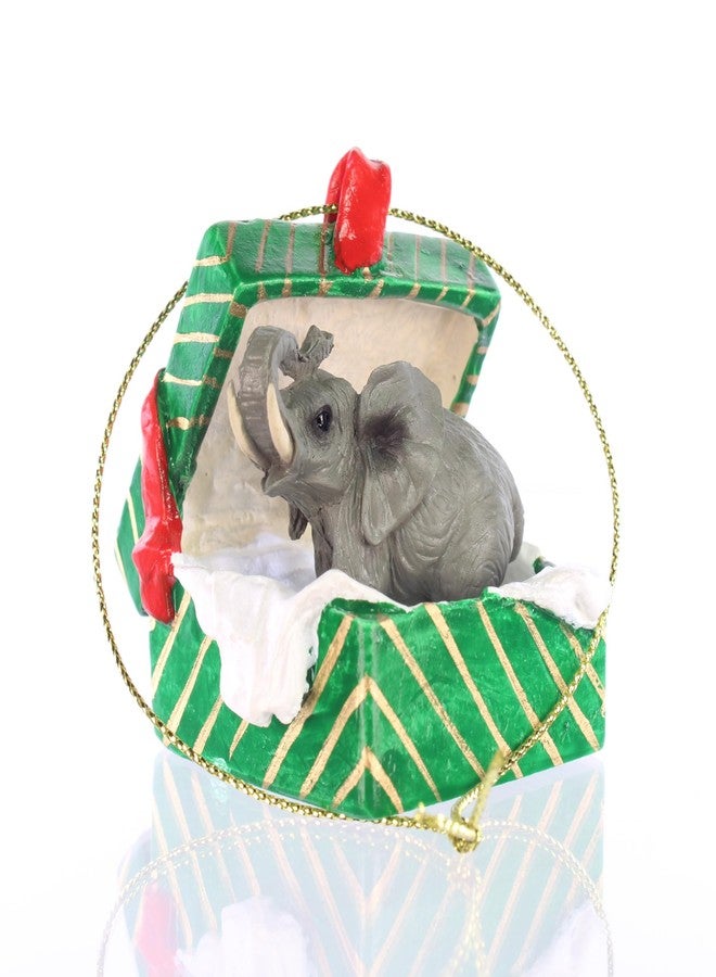 Conversation Concepts Elephant Gift Box Christmas Ornament - Mounted with a Gold Tone Cord! - Image 1