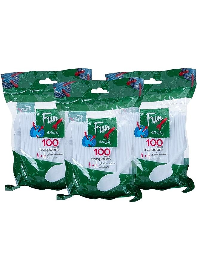 Fun Promopack Disposable Plastic Teaspoon Set 5 Inch - White - Pack Of 100 X 3  - Image 1