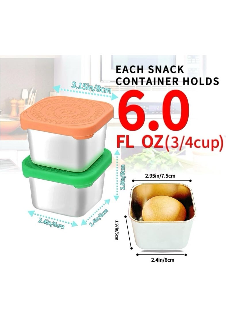 LIMOS 6 Pack 6 oz Stainless Steel Kids Containers Easy Open Leakproof Metal Snack Containers with Silicone Lids, Stackable Lunch Box  - Image 2