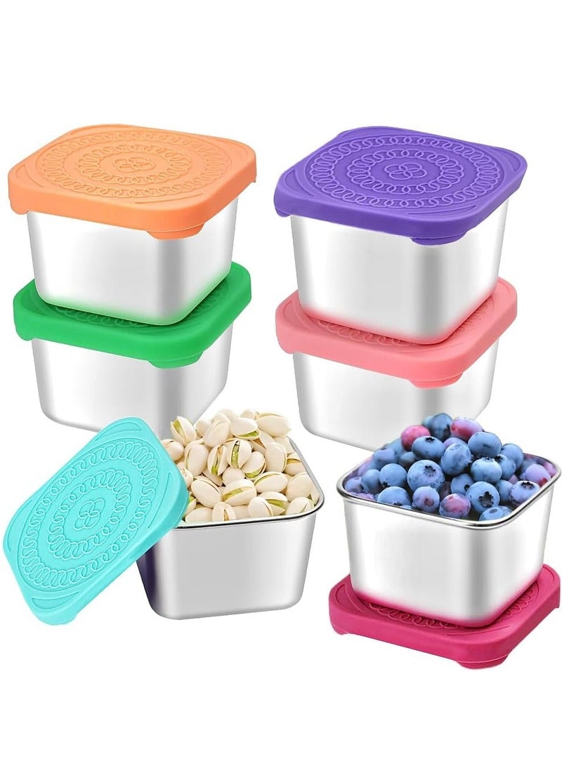 LIMOS 6 Pack 6 oz Stainless Steel Kids Containers Easy Open Leakproof Metal Snack Containers with Silicone Lids, Stackable Lunch Box  - Image 1