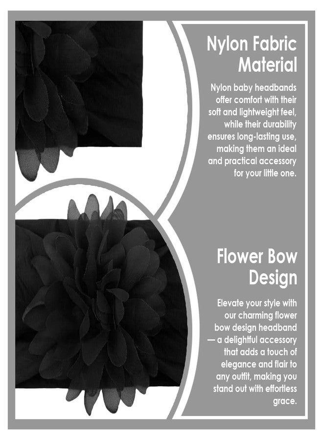 SYGA Baby Headbands Nylon Flower Soft Stretchable Hairband for Newborn Infant Toddler Kids For 0-3 Year - Black - Image 4