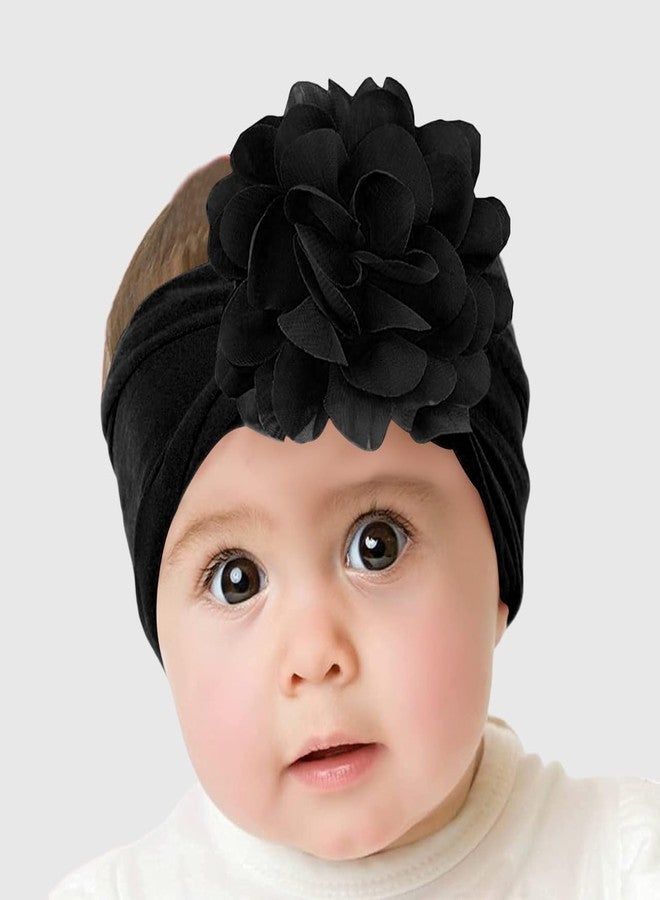 SYGA Baby Headbands Nylon Flower Soft Stretchable Hairband for Newborn Infant Toddler Kids For 0-3 Year - Black - Image 5