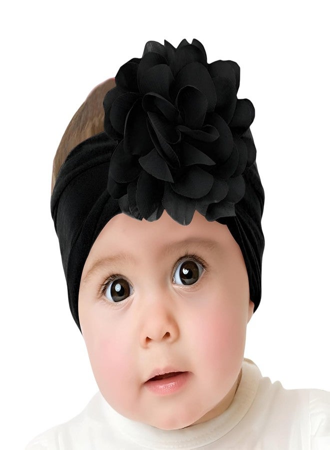 SYGA Baby Headbands Nylon Flower Soft Stretchable Hairband for Newborn Infant Toddler Kids For 0-3 Year - Black - Image 1