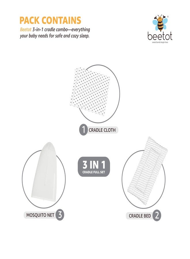 beetot Baby Cradle Set Swing/Jhula (Thottil Cloth, Palna, Dolna) | Hanging Cradle Cloth with Removable Bed and Mosquito Net | Up to 15 kg | CRA-MELANCHI LT DOT - Image 2