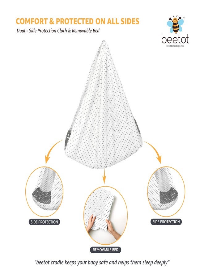 beetot Baby Cradle Set Swing/Jhula (Thottil Cloth, Palna, Dolna) | Hanging Cradle Cloth with Removable Bed and Mosquito Net | Up to 15 kg | CRA-MELANCHI LT DOT - Image 4