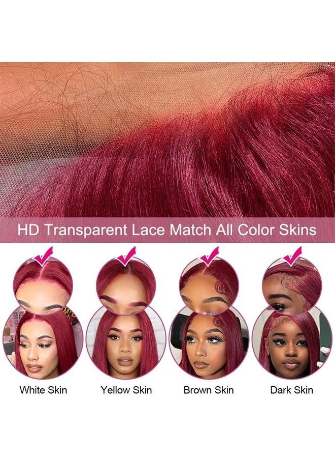 Subella - 99j Burgundy 13x4 Transparent Lace Front Wigs Human Hair Pre Plucked with Baby Hair 180% Density Glueless Wine Red Wig Colored Straight 99j Lace Frontal Wig for Black Women (16inch) - Image 1