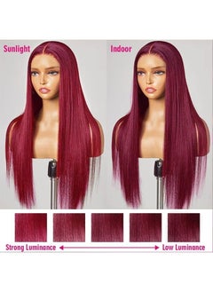 99j Burgundy 13x4 Transparent Lace Front Wigs Human Hair Pre Plucked with Baby Hair 180% Density Glueless Wine Red Wig Colored Straight 99j Lace Frontal Wig for Black Women (16inch)