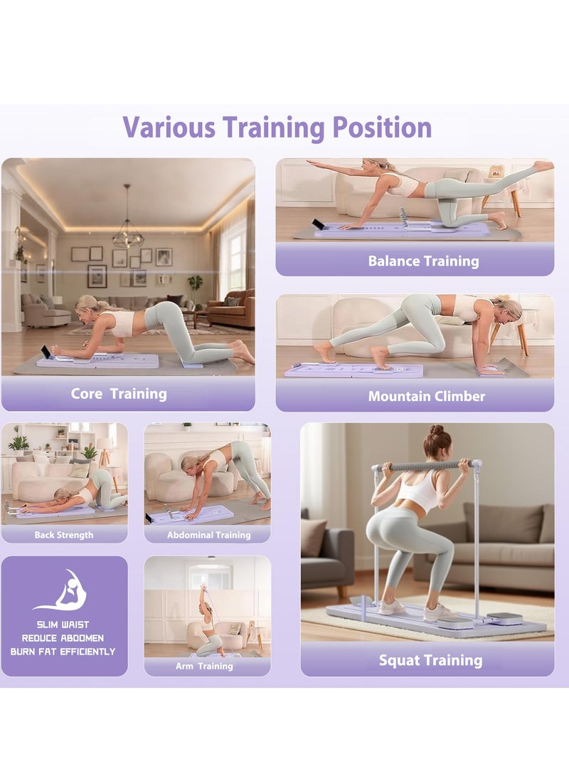 S-Color Pilates Board Foldable, Pilates Reformer Set with Pilates Bar, Timer for Home Gym - Reformer Yoga Machine Full Body Workout Yoga Equipment Kit for Women and Men (Purple) - Image 2