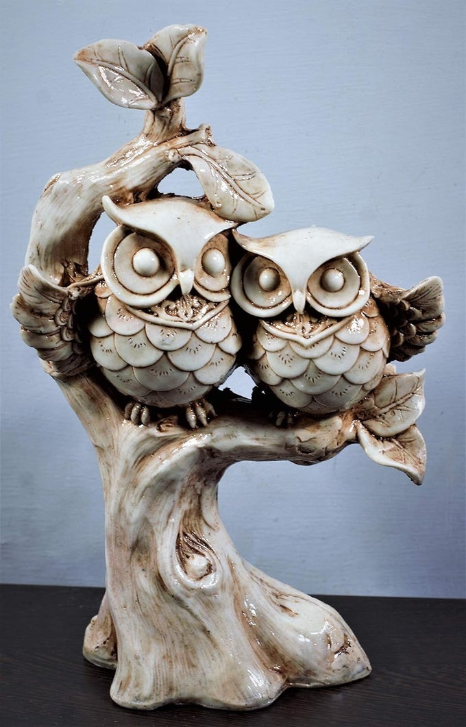 CREATION POLYRESIN OWL STATUESHOWPIECE FOR HOME DECORATION 20 X 10 X 25 CM WHITE