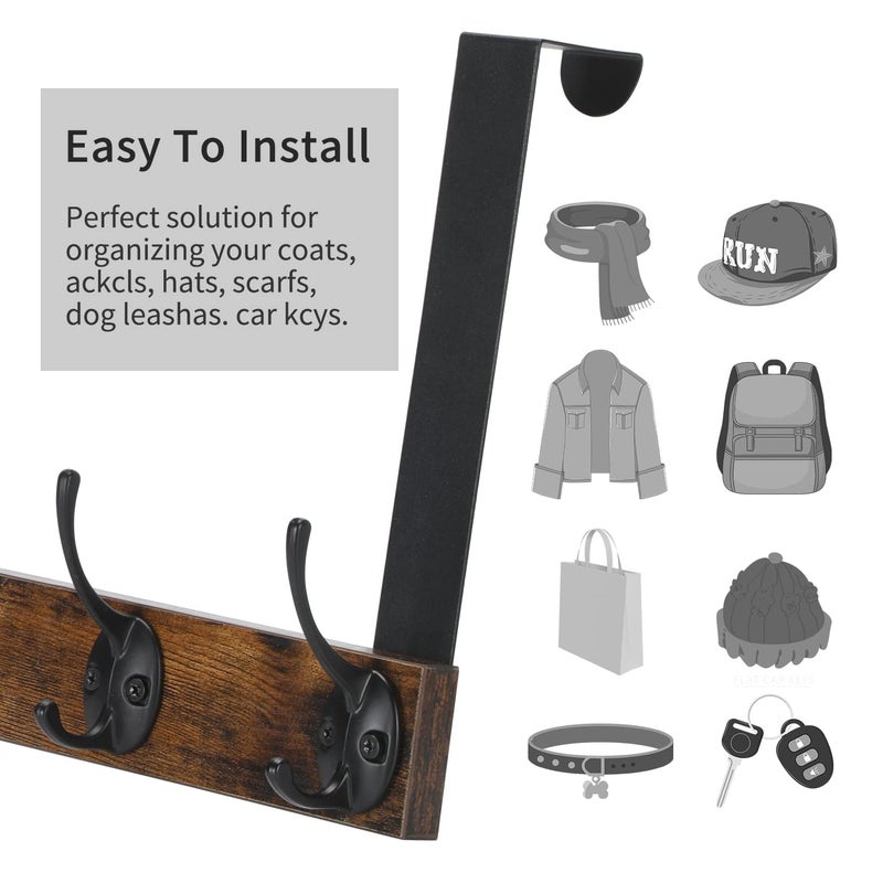 YINMIT Over The Door Hooks, Wooden Door Hanger, Door Hanger Hook, Over The Door Towel Rack, Door Coat Hanger, Door Coat Rack, Door Hooks for Hanging Towels, Clothes, Hats - Image 5