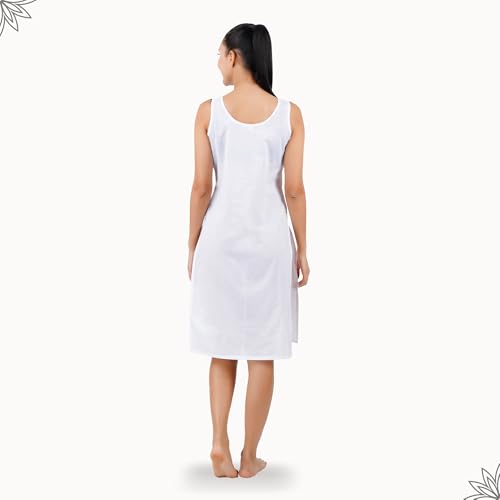 Happy Bunny Soft Cotton Knee Length Inner Slip for Women, Sleeveless Non-Stretch Camisole for Kurti, Dress & Chikankari Suit Lining, Fresh Guard Treated (XL, Blanco White) - Image 4