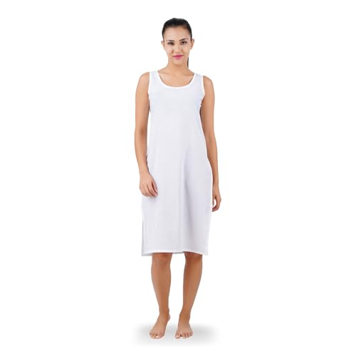 Happy Bunny Soft Cotton Knee Length Inner Slip for Women, Sleeveless Non-Stretch Camisole for Kurti, Dress & Chikankari Suit Lining, Fresh Guard Treated (XL, Blanco White) - Image 1