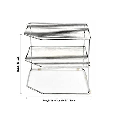 CR18 COLLECTION Combo Pack of 2pcs Multipurpose Stainless Steel 3-Tier Storage Rack for Corners, Multipurpose Stainless Steel Kitchen Plate Dish Corner Shelf Rack Stand Holder (Combo Corner Stand) - Image 5
