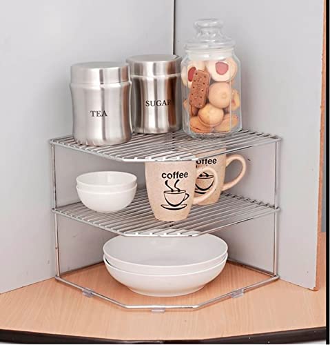 CR18 COLLECTION Combo Pack of 2pcs Multipurpose Stainless Steel 3-Tier Storage Rack for Corners, Multipurpose Stainless Steel Kitchen Plate Dish Corner Shelf Rack Stand Holder (Combo Corner Stand) - Image 3