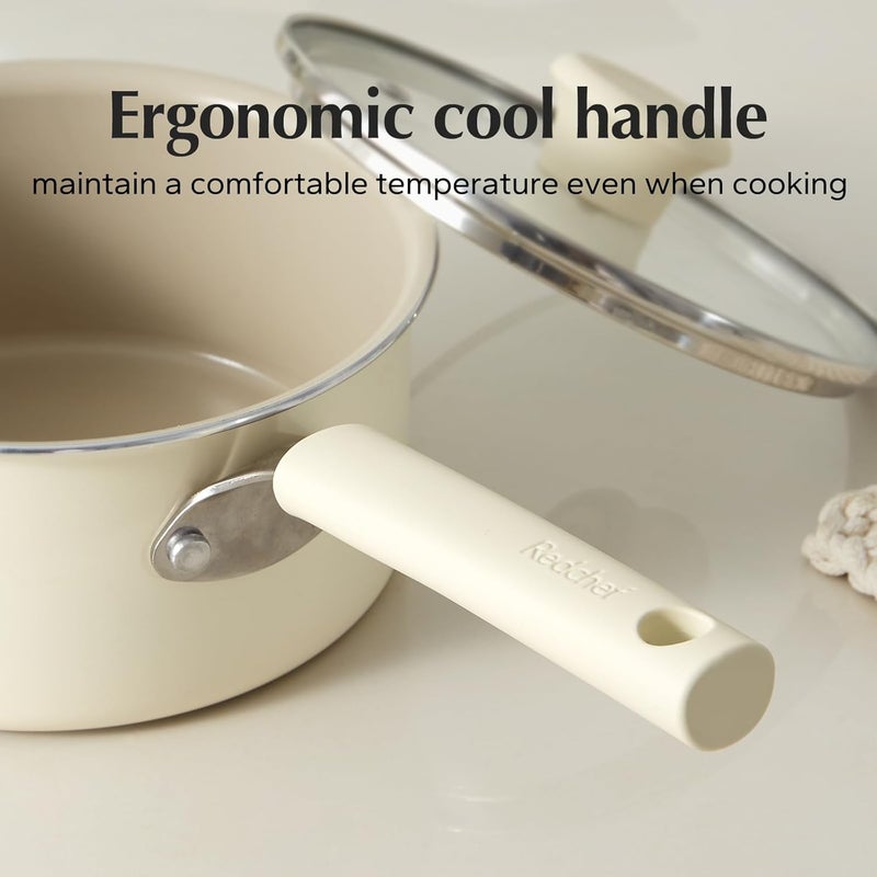 Redchef Ceramic Nonstick Saucepan with Lid, 1.5QT Small Cooking Pot, Non Toxic Sauce Pans for Kitchen, Cool Handle PFAS Free Compatible with All Cooktops, White - Image 5