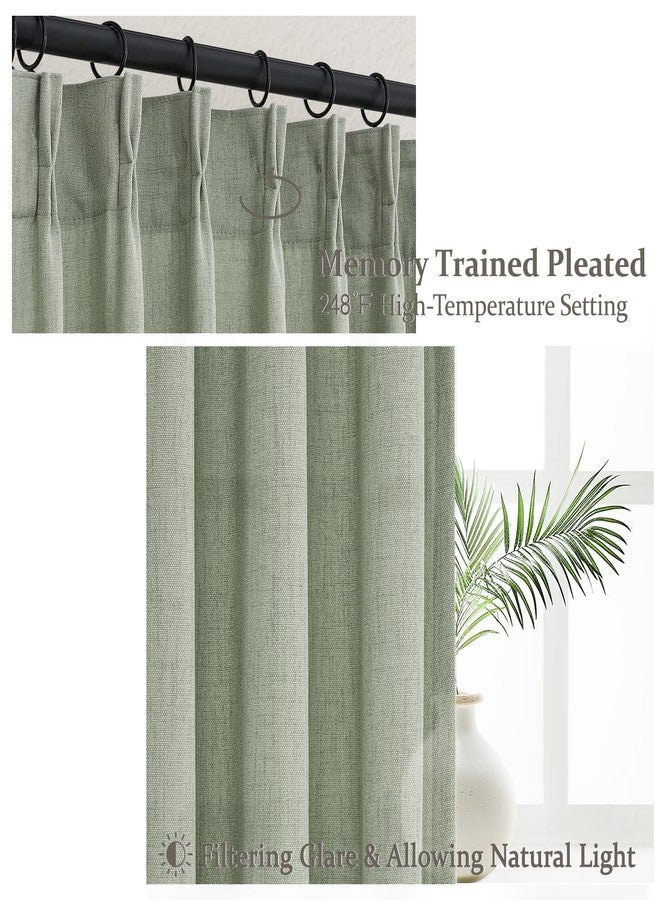 PleatedDrapes Sage Green Pinch Pleated Sheer Curtains 84 Inches Long for Living Room 2 Panels Set, Rustic Country Thick Linen Blend Light Filtering Window Drapes 40"W x 84"L with Back Tab Bedroom Viral Curtain 7 FT - Image 4