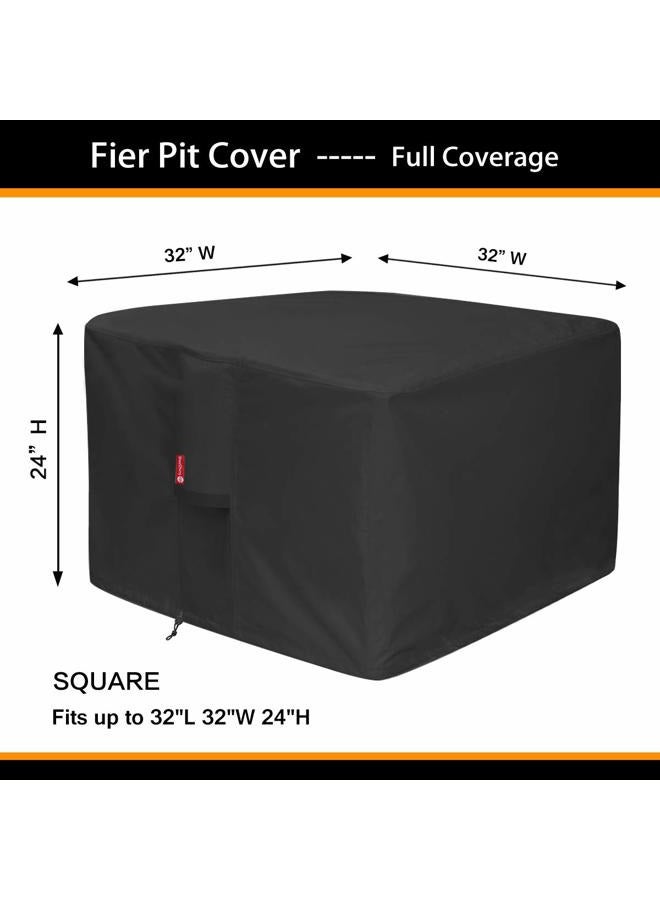 SheeChung Gas Fire Pit Cover Square - Premium Patio Outdoor Cover Heavy Duty Fabric with PVC Coating,100% Waterproof,Anti-Crack,Fits for 30 inch,31 inch,32 inch Fire Pit / Table Cover (32"L x 32"W x 24"H,Black) - Image 2