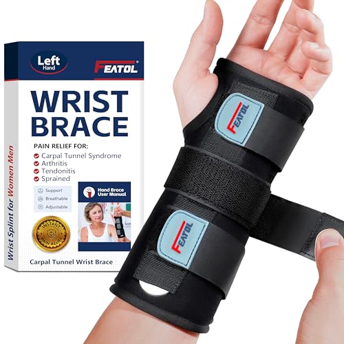 FEATOL Wrist Brace Hand Brace, Carpal Tunnel Wrist Splint Night Support for Women Men, Pain Relief Support -Tendonitis, Arthritis, Sprain, Left Hand, Medium/Large - Image 1