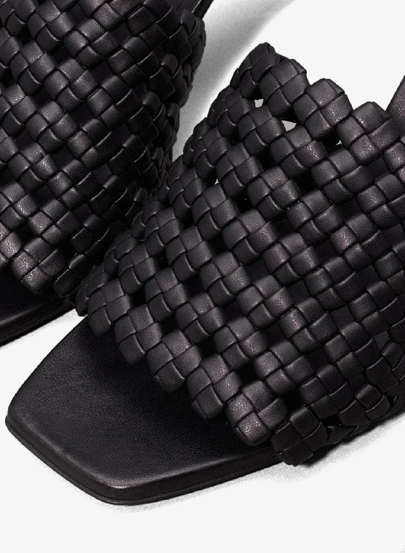 CALVIN KLEIN black Woven Heeled Sandals for Women | Best Price UAE