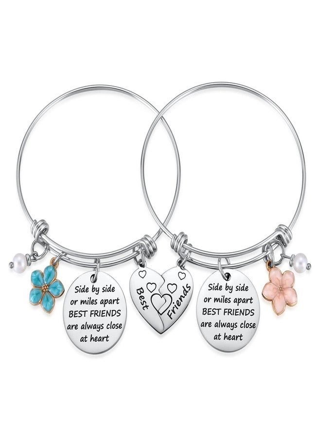 Aesnefe Friendship Bracelet Set of 2 for Best Friends, Best Friend Jewelry for 2 Teen Girls Bestie, Long Distance BFF Matching Heart Bangle for Valentines Day Birthday Christmas - Image 1