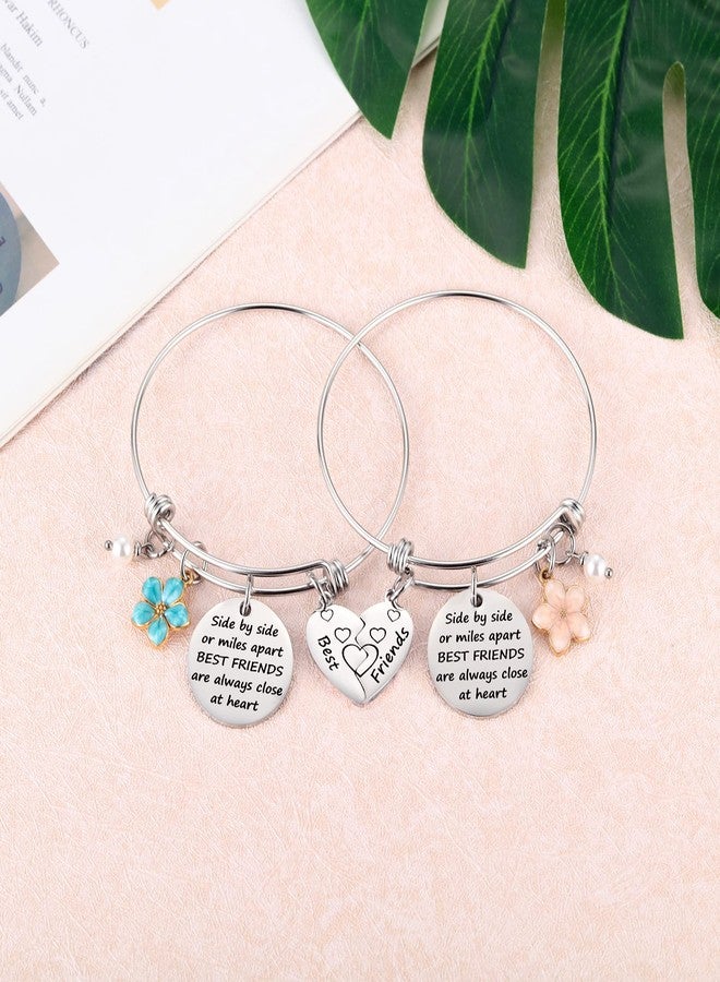 Aesnefe Friendship Bracelet Set of 2 for Best Friends, Best Friend Jewelry for 2 Teen Girls Bestie, Long Distance BFF Matching Heart Bangle for Valentines Day Birthday Christmas - Image 2