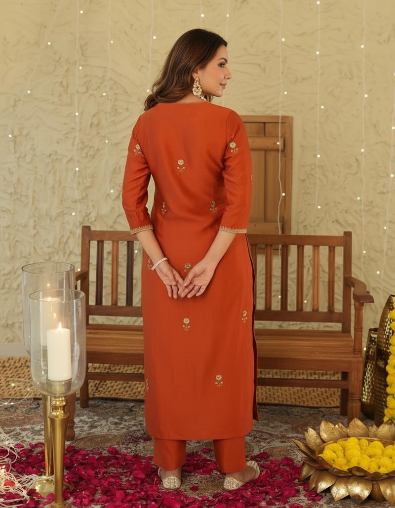 ANNI Designer Women's Rayon Viscose Straight Embroidery Kurta with Pant (JASVINI Orange_XXL_Orange_XX-Large) - Image 2